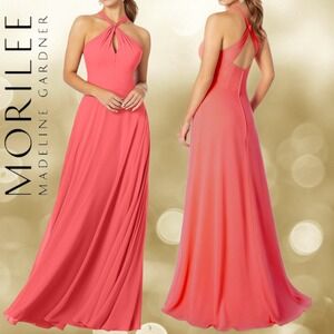 Morilee Chiffon Gown Womens Halter Keyhole Formal Dress Cantaloupe 20 21670 NEW